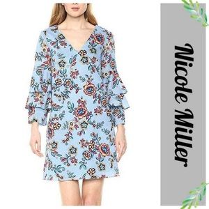 Nicole Miller Tiered Floral Bell Sleeve Dress